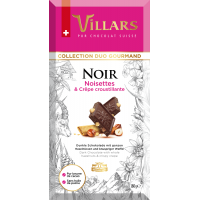 Швейцарский тёмный шоколад Villars с цельным фундуком и хрустящими вафлями